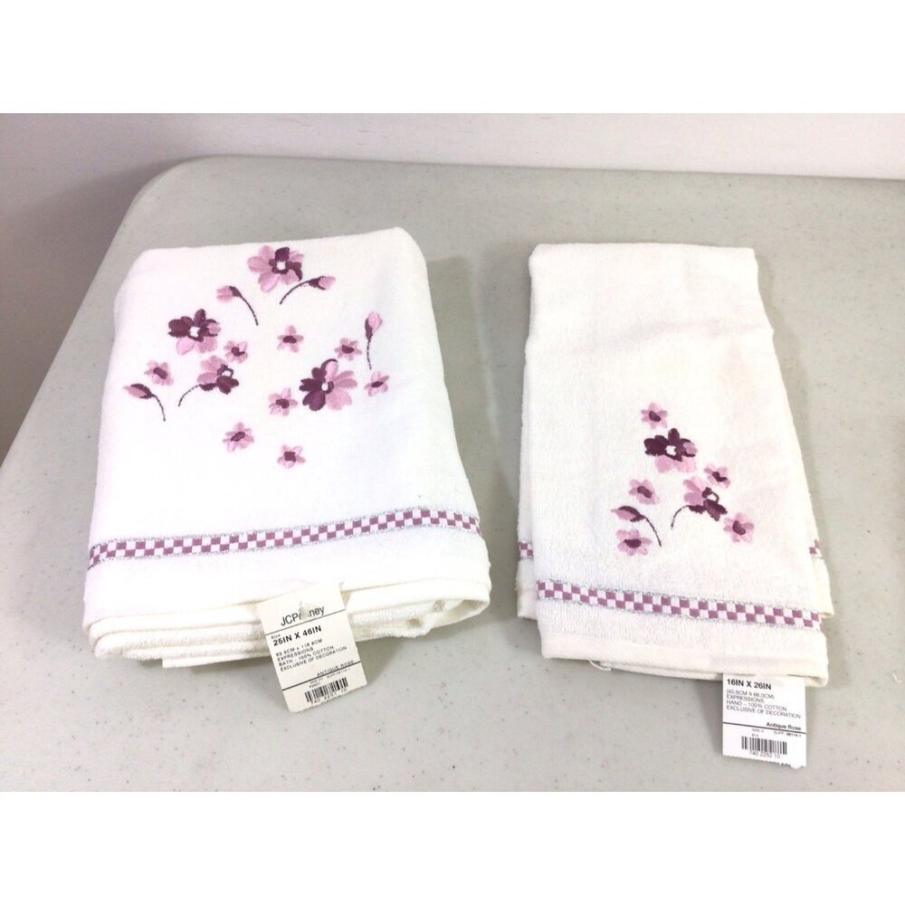 Vintage Antique Rose Towel Set Floral Embroidered New - Picture 1 of 8